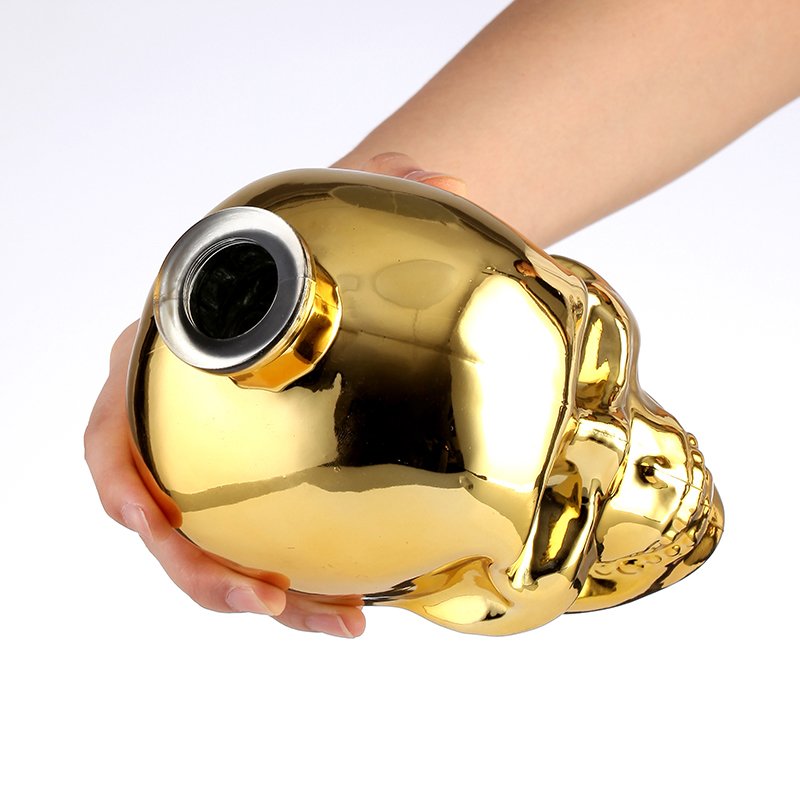 Skull Shape Glass Bottles Golden Electroplate High Quality Luxury Wine Gold Juice Bottles Customized Logo Beer Bottle Beverage