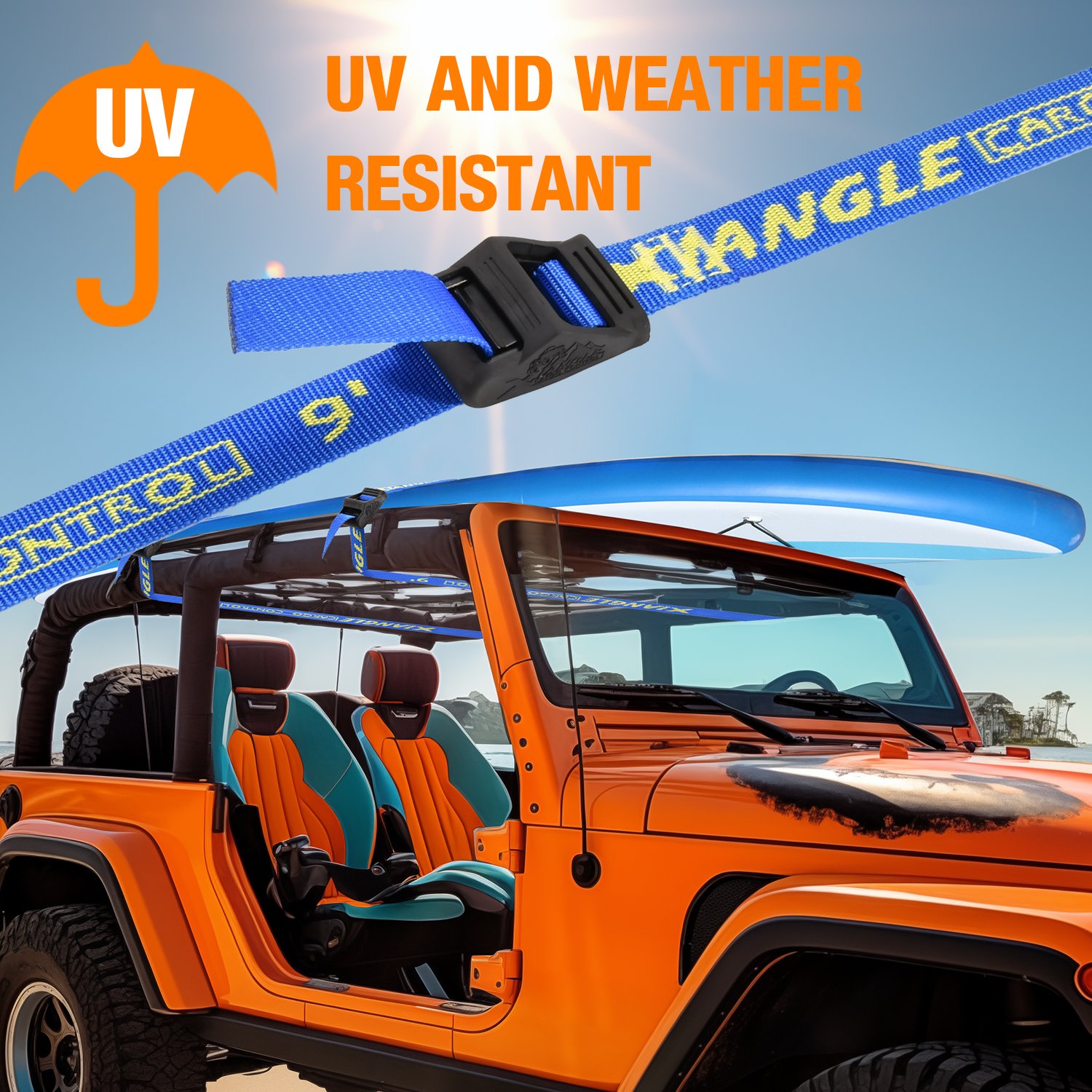 UV Resistant High Strength 1500lbs Lashing Load Kayak Straps Rubber Protector Cam Buckle Tie Downs For Outdoor