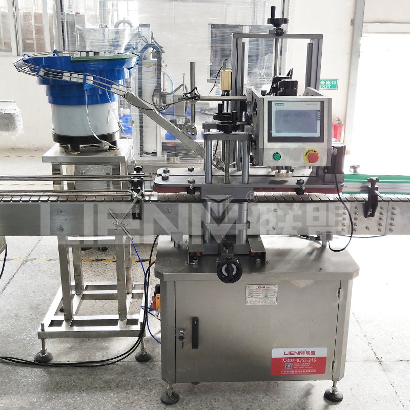 Full Automatic Screwing Machine with Lid Feeder, Cosmetic Bottle Screw Oil Filling Machine Control Touch Screen Customized