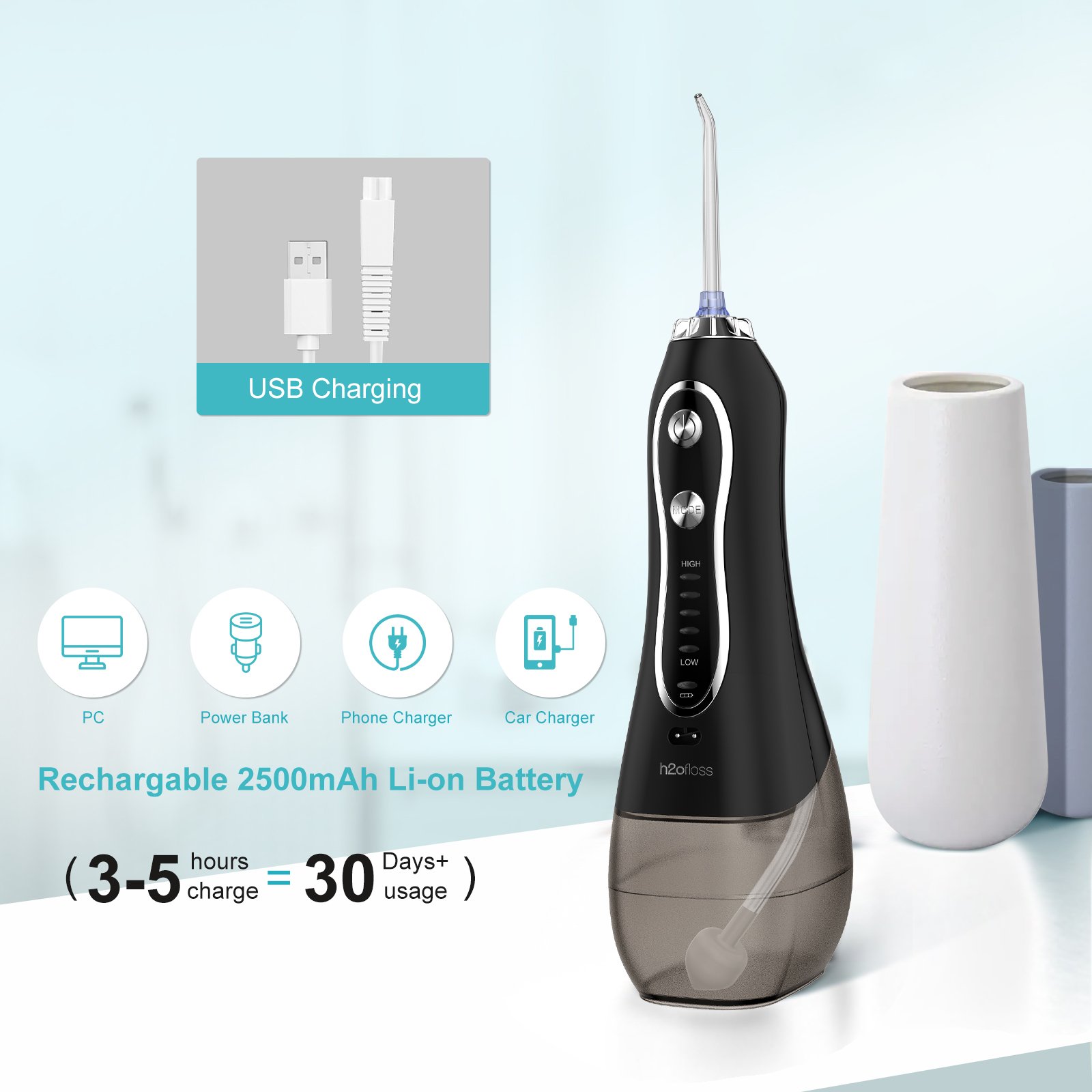 H2ofloss Oral Irrigator Wholesale Price IPX7 Waterproof Electric Teeth Whitening Equipment Travel Dental Floss Water Floss