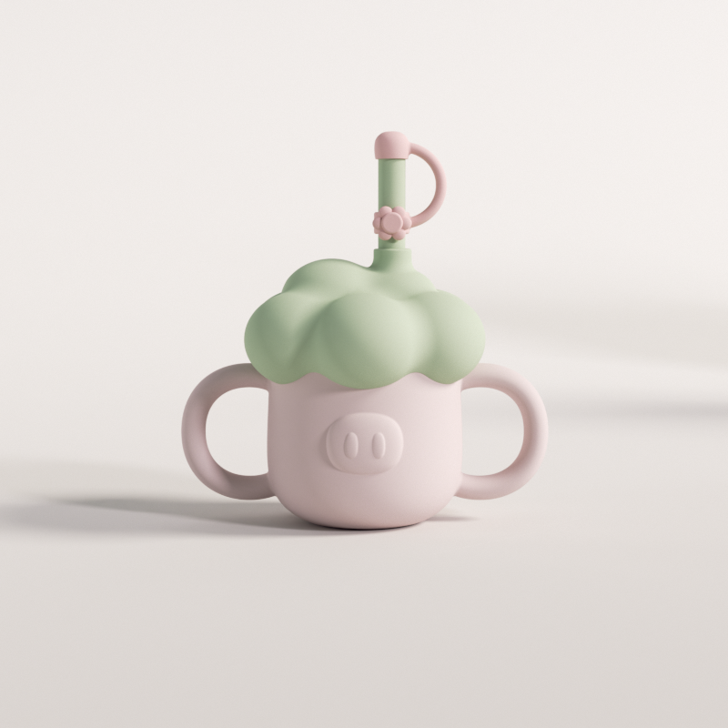 Factory Custom Silicone 2 in 1 Children Water Milk Cup Toddler Kids Utensils Baby Learning Sippy Cup with Straw