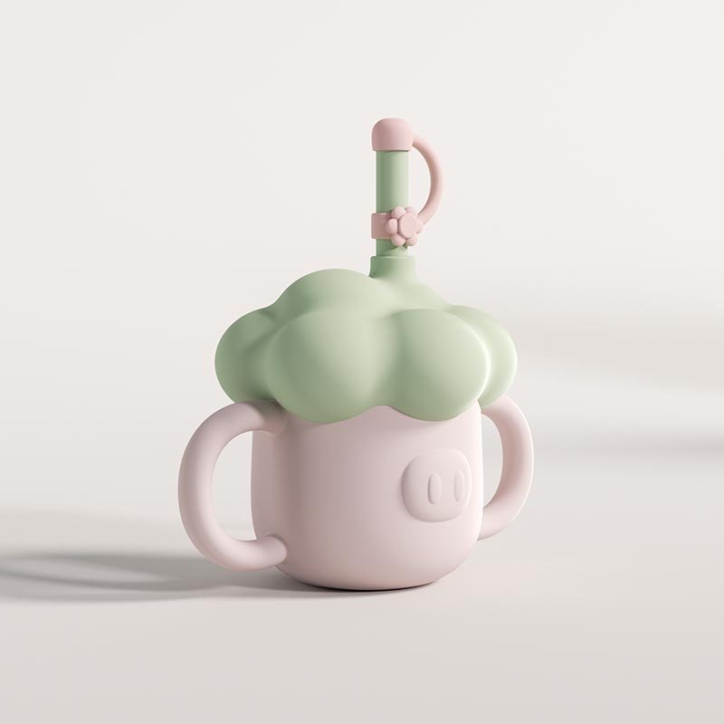 Factory Custom Silicone 2 in 1 Children Water Milk Cup Toddler Kids Utensils Baby Learning Sippy Cup with Straw