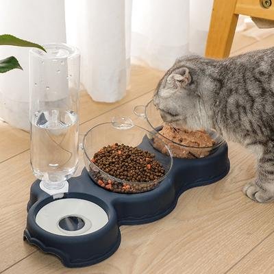 Pet Cat Bowl Automatic Feeder 3-in-1 Dog Cat Food Bowl With Water Fountain Double Drinking Raised Stand Dish Bowls For Cats