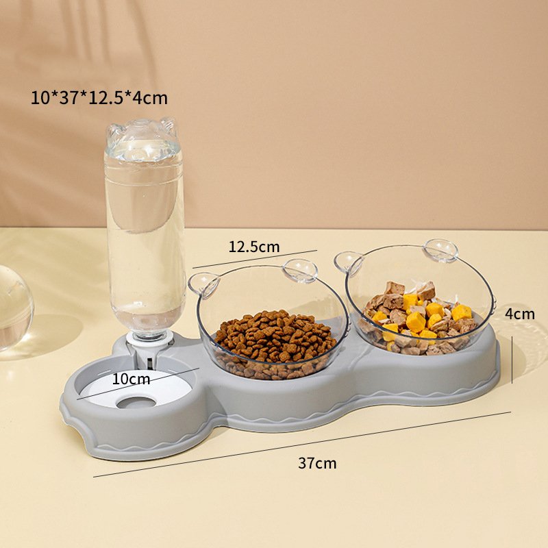 Pet Cat Bowl Automatic Feeder 3-in-1 Dog Cat Food Bowl With Water Fountain Double Drinking Raised Stand Dish Bowls For Cats