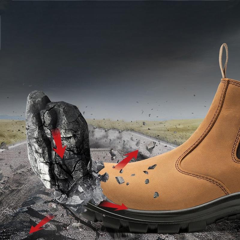 PU Upper Material Industrial Safety Shoes Water Resistant Anti-puncture Steel Toe Work Site Genuine Leather Outsole Safety Shoes