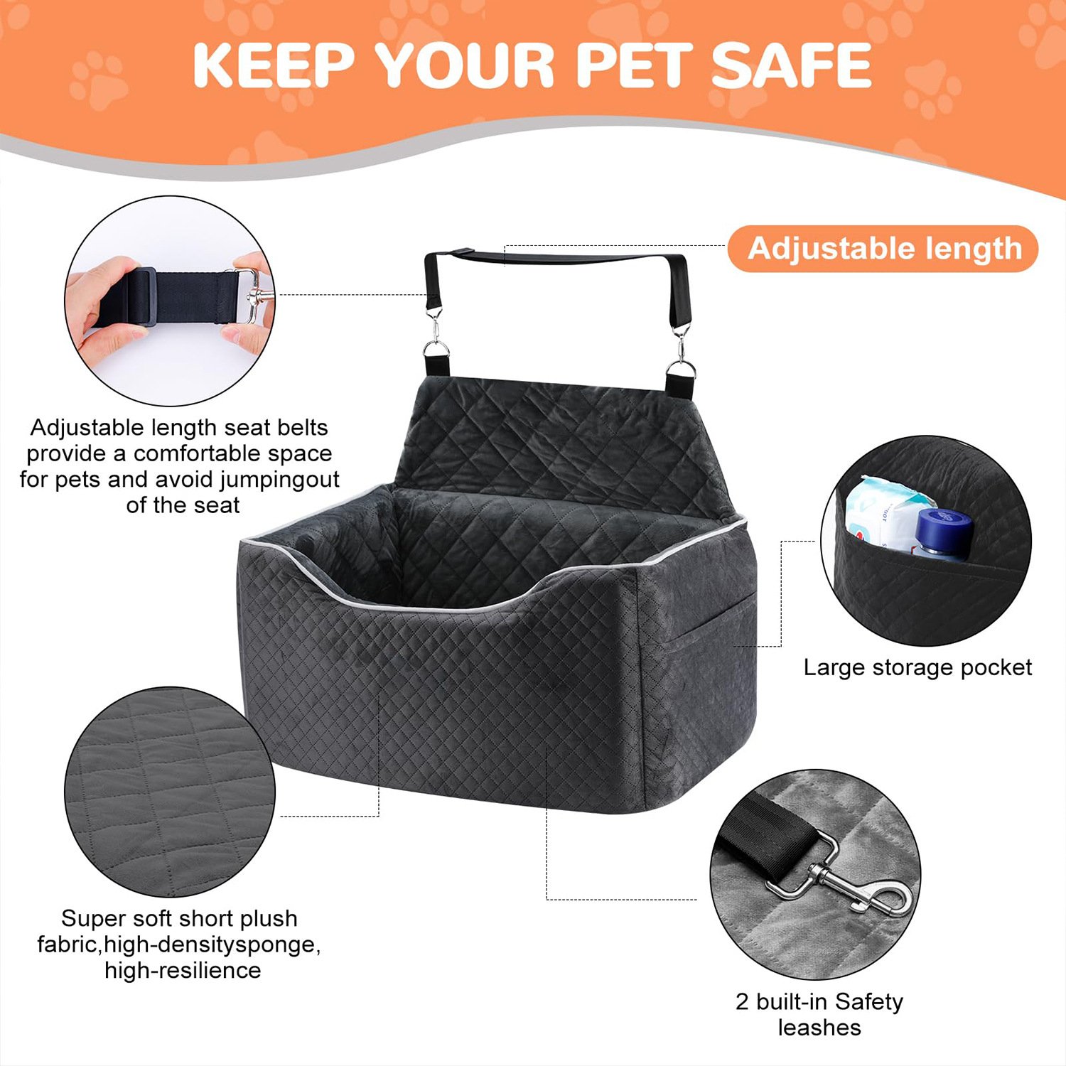 Wholesale Carring Pet Car Seat Bed High Quality Waterproof Oxford Water-proof Pet Car Safety Seat Bed Travel Car Carring Seat
