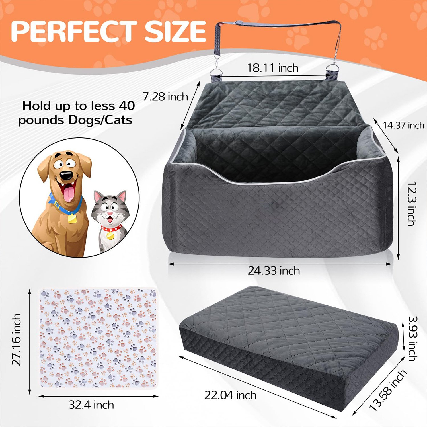 Wholesale Carring Pet Car Seat Bed High Quality Waterproof Oxford Water-proof Pet Car Safety Seat Bed Travel Car Carring Seat