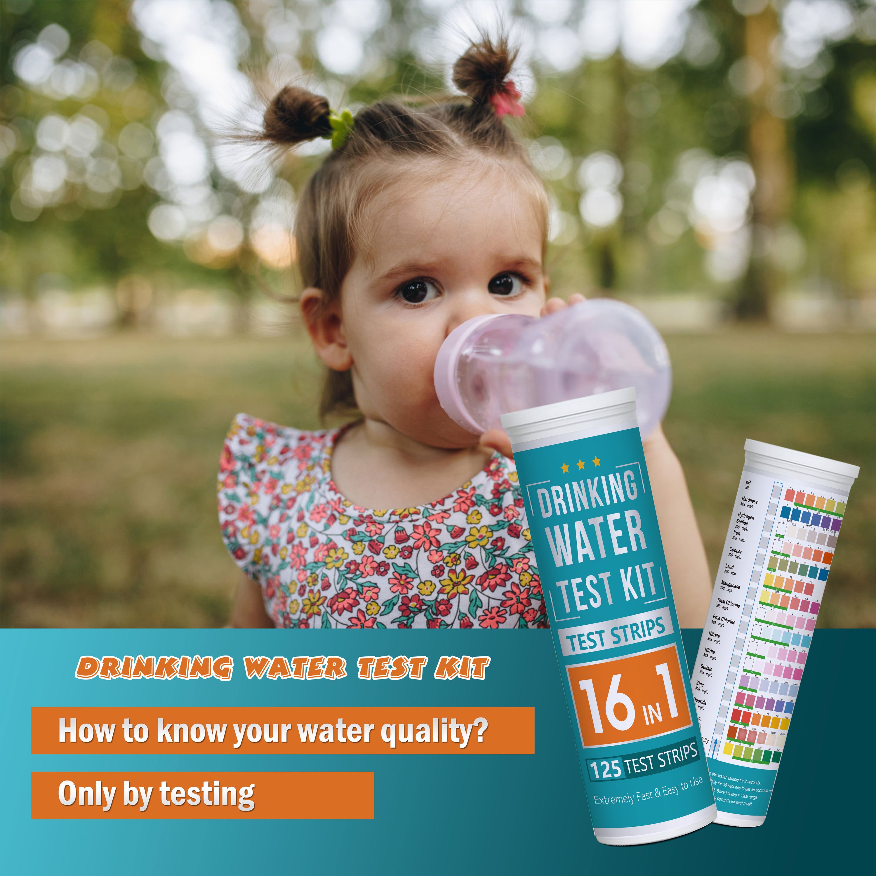 Manufactory 17 in 1 Water Testing Kit for Drinking Water and Swimming Pool 125 Strips+2 Bacteria Tests