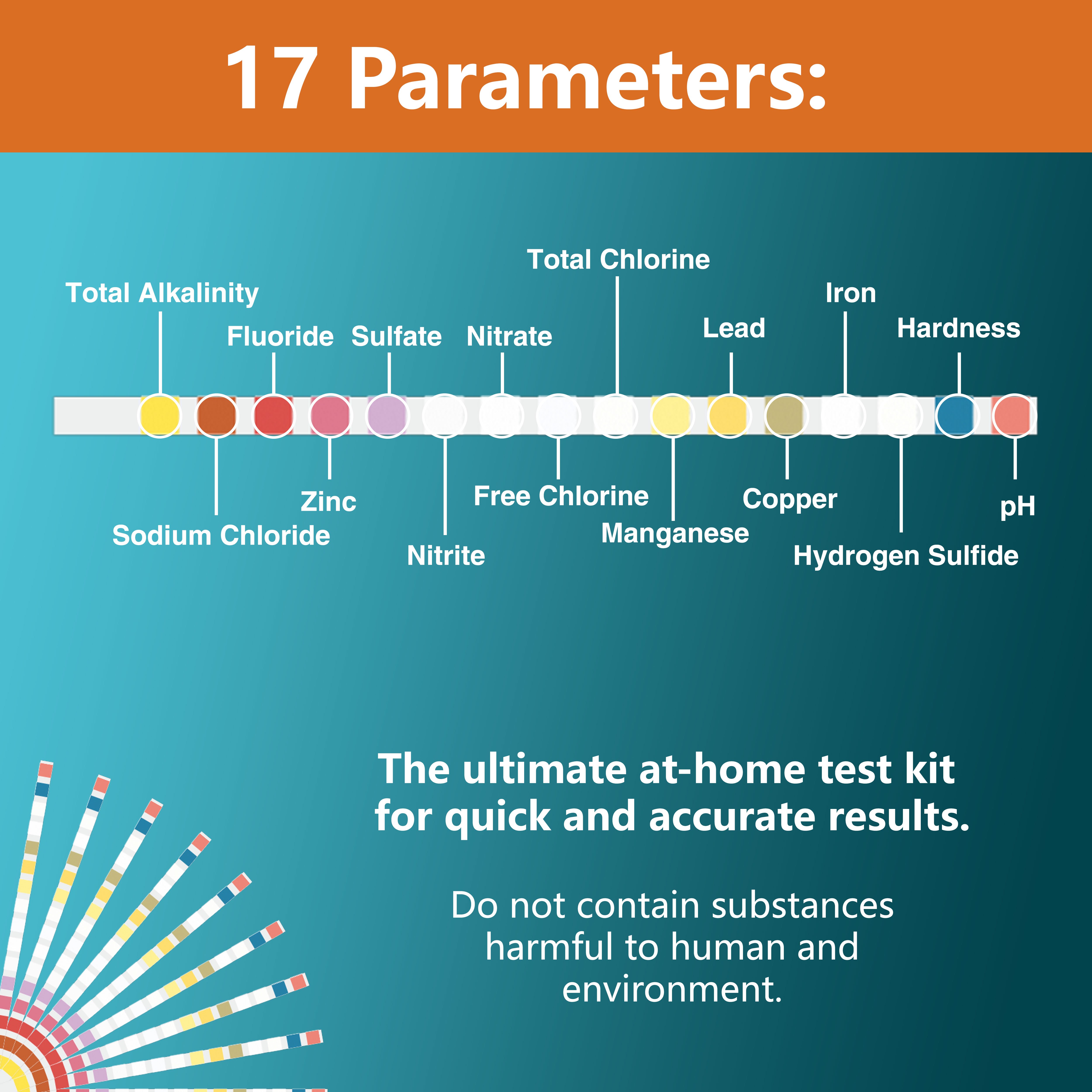 Manufactory 17 in 1 Water Testing Kit for Drinking Water and Swimming Pool 125 Strips+2 Bacteria Tests
