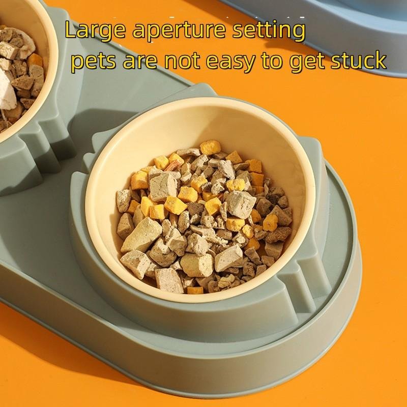 Wholesale pet bowl double layer anti-tip stainless steel cute cat rice bowl cat bowl