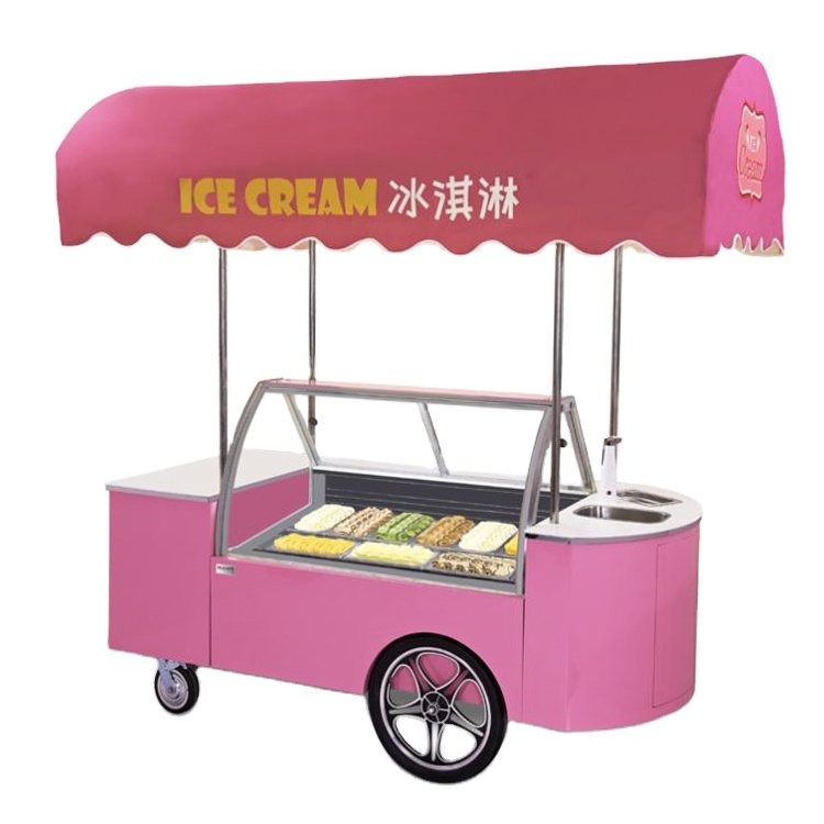 Hand Push For Sale Mexican Style Ice Cream Vending Carts gelato display freezer Ice Cream Vending Kiosk Showcases