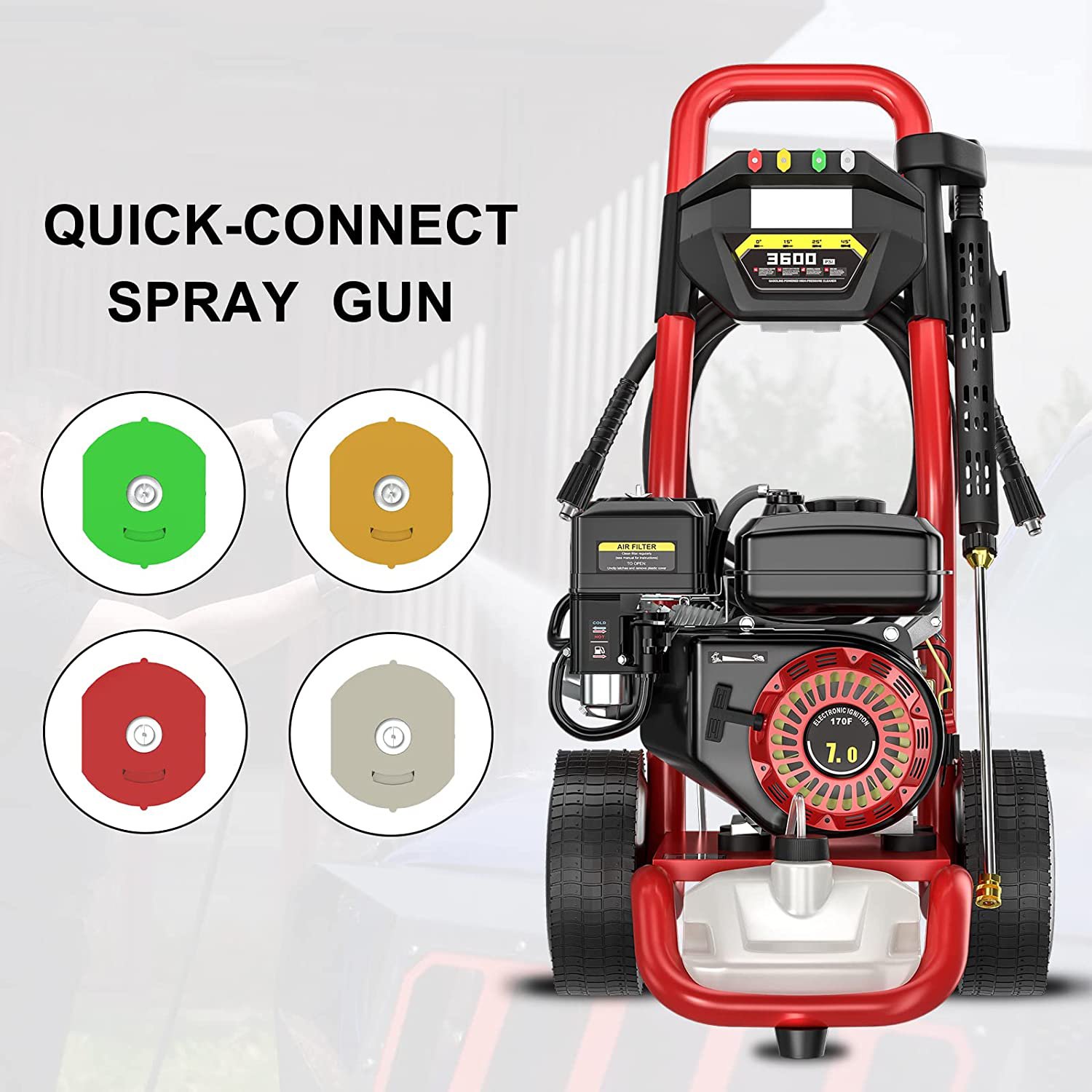 3600PSI 250Bar Gasoline High Pressure Washer 7.0HP Petrol Engine High Pressure Cleaner