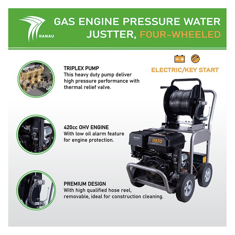 DANAU DCC-22/25ST 15 Hp 3200Psi Drain Pipe Gasoline High Pressure Washer Jetter Cleaning Machine
