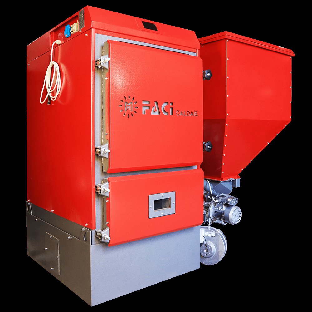 Pellet boiler FACI 78 with automatic pellet supply and ignition system industrial boiler 78 kW Remote control from a smartphone