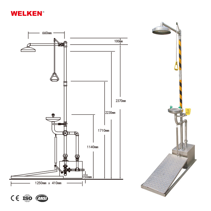 Foot control Anti-freeze Automatic Emptying emergency safety security COMBINATION SHOWER EYE WASH Eye safety