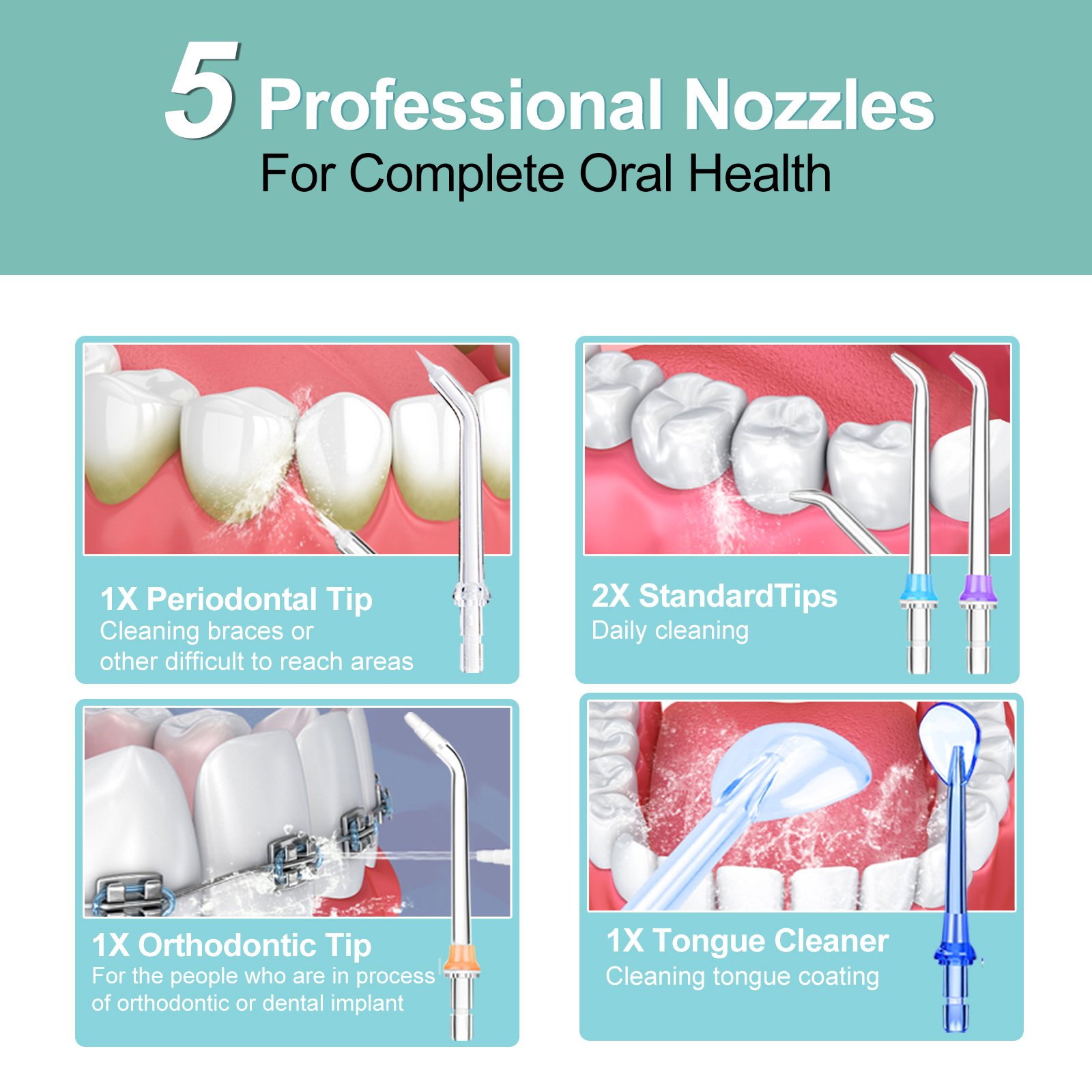 H2Oloss 570ml Portable Countertop Dental Flosser New Design Six-Mode Oral Irrigator CE Certified IPX7 Water Resistant Teeth