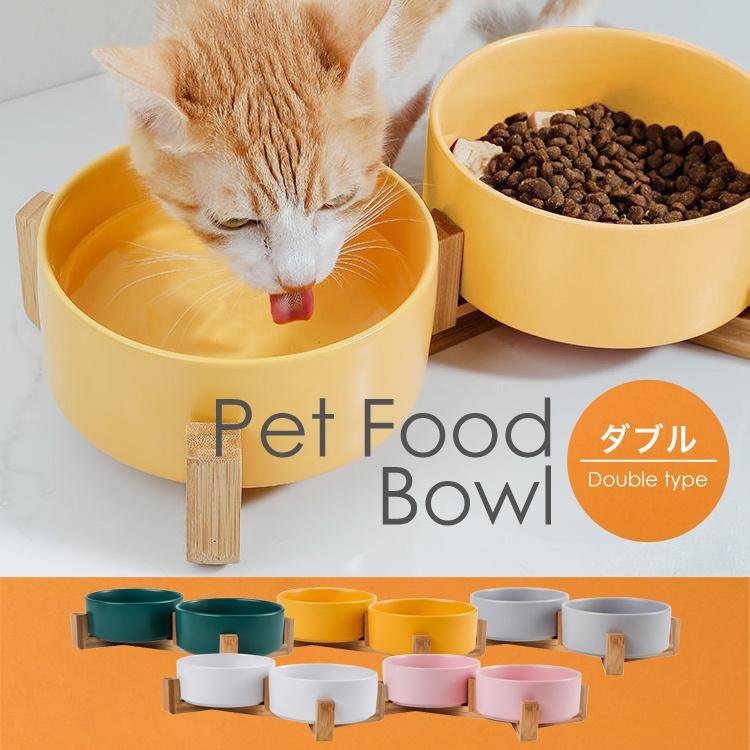 Doe Ceramic Cat Dog Food Bowl Sets Pet Bowls with Color Wholesale Animal Food Non-Slip Matte Glaze Bowl With Wooden Stands