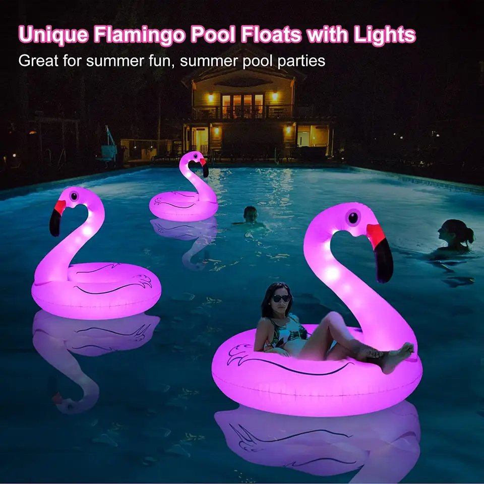 OEM Hot sale LED PVC Flamingo Inflatable Swimming Ring Pool Swim Tube river tube