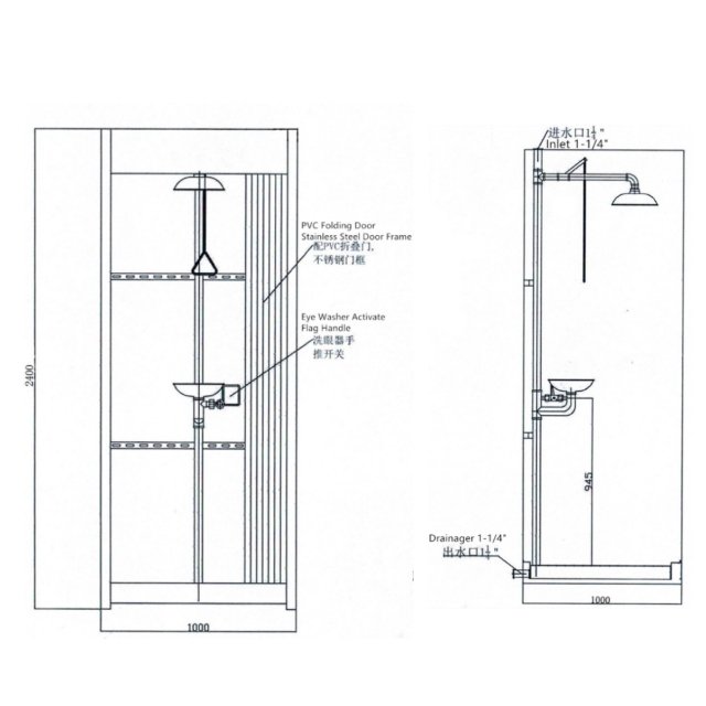 Customized ODM SS304 316 Emergency EyeFace Wash Enclosed Eye Wash Cabin Safety Shower With Eyewash Fountain