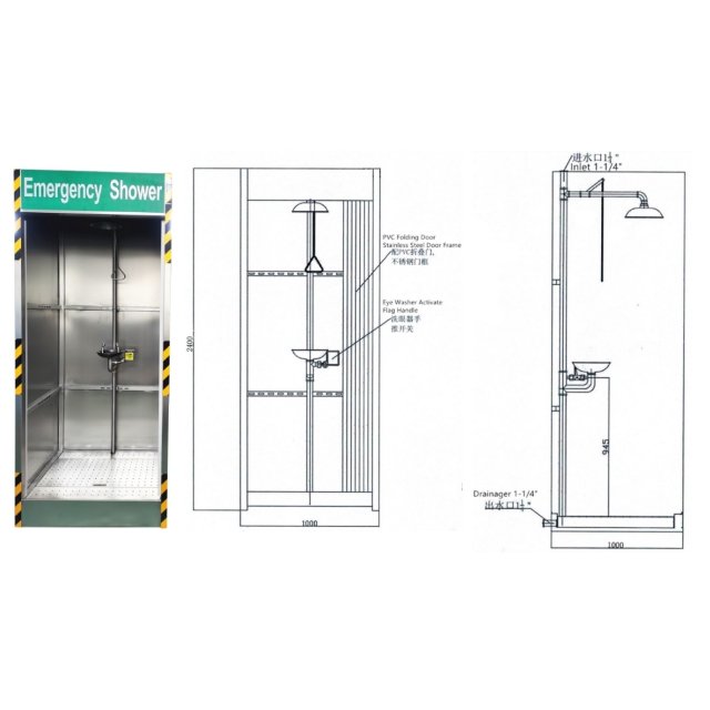 Customized ODM SS304 316 Emergency EyeFace Wash Enclosed Eye Wash Cabin Safety Shower With Eyewash Fountain