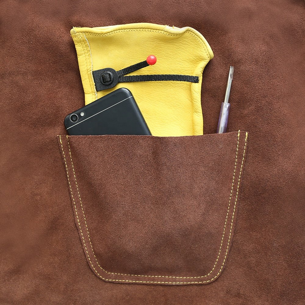Long welding apron leather Jacket Anti-scald Flame Resistant Heavy Duty Safety Workshop Apron 45 Inches x 31 Inches