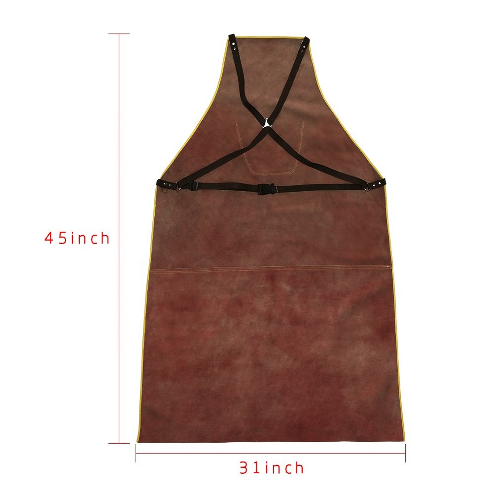 Long welding apron leather Jacket Anti-scald Flame Resistant Heavy Duty Safety Workshop Apron 45 Inches x 31 Inches