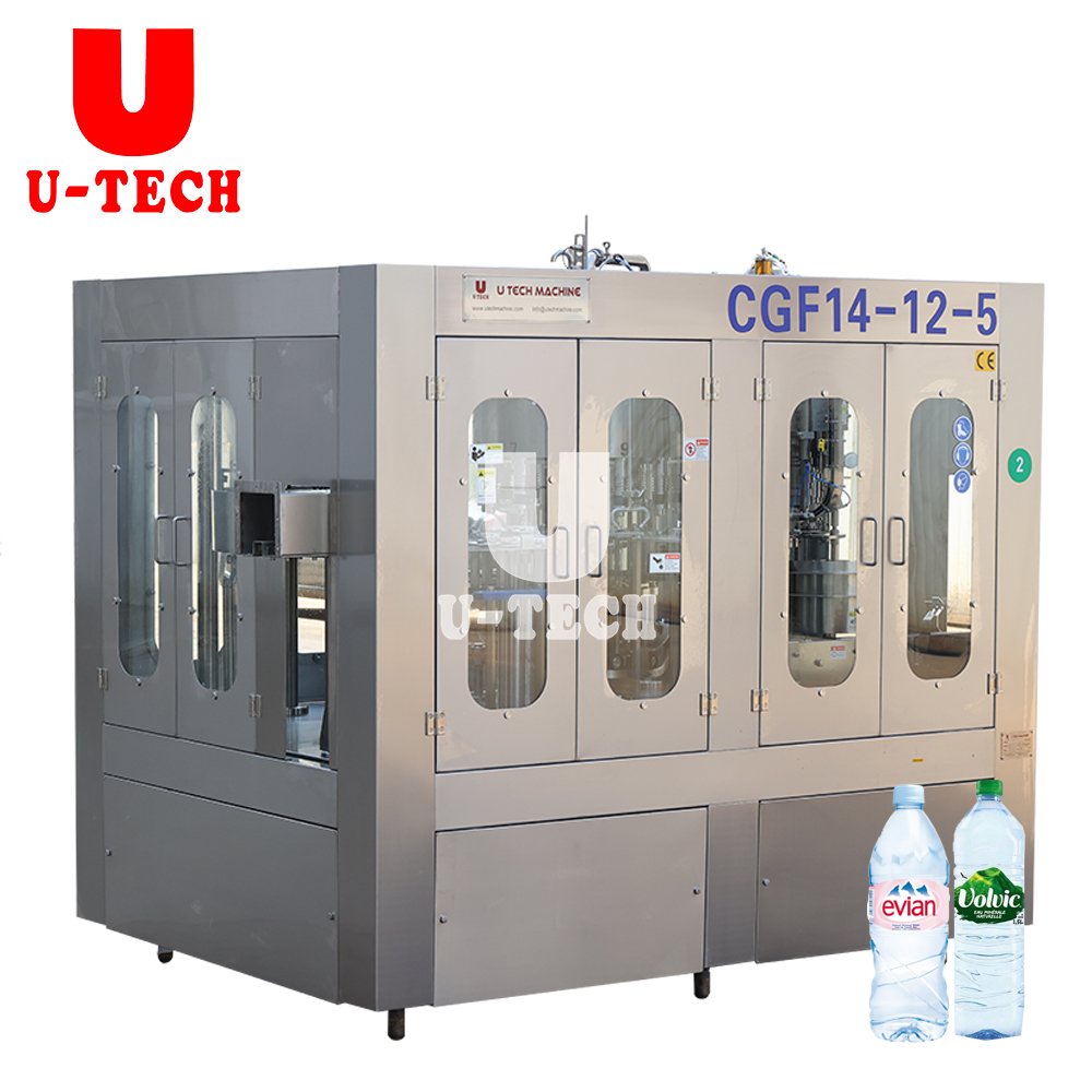 automatic 500ml drinking water bottle cleaning machine production line for water filling and bottling with blower and packer