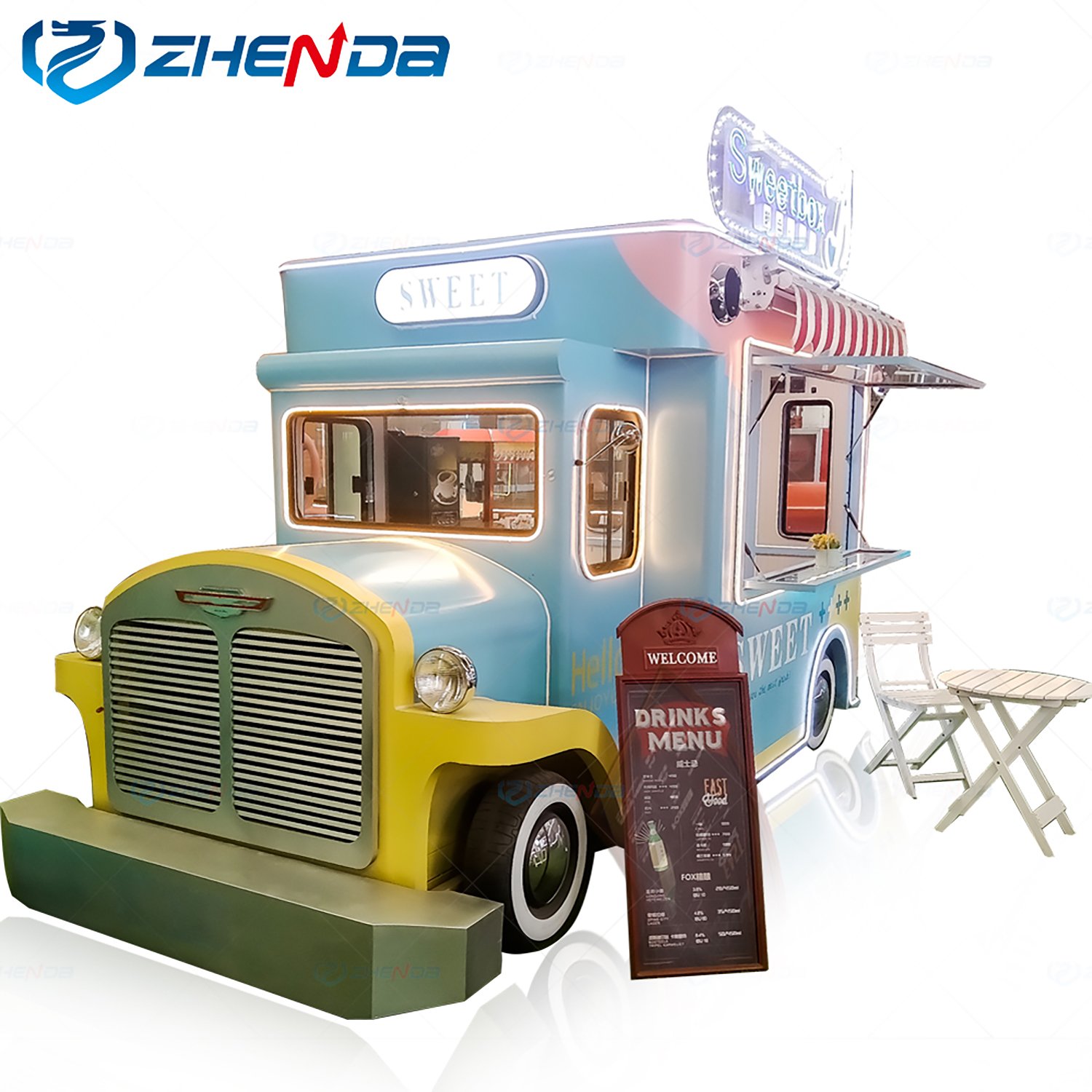 Factory Direct Selling Customized Macaron Color Street Mobile Snack Dining Truck Coffee Dessert Drink Truck Food Truck