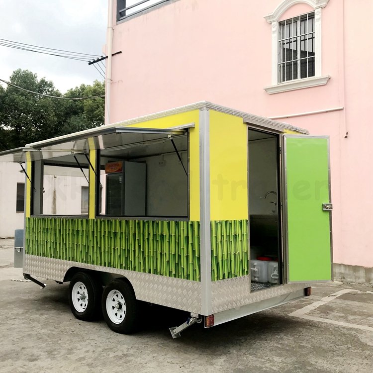 Doughnut Diy Fast Food Truck Trailer 13 Feet Foldable Fibre Glass with Grill and Deep Fryer Malaysia Restaurant Car
