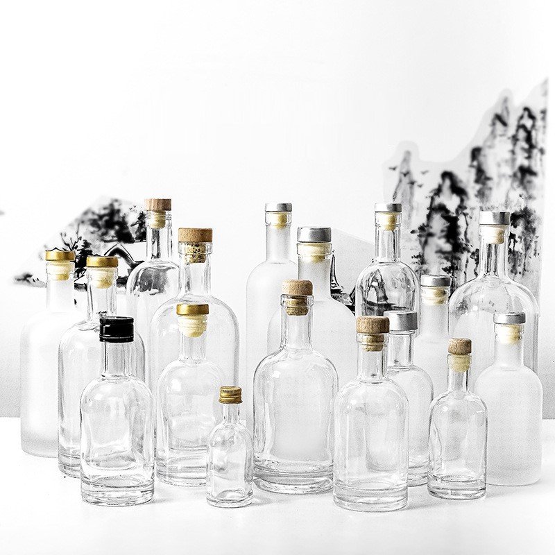 200ml 375ml 750ml 1L Nordic Empty Rum Whisky Vodka Spirit Glass Liquor Bottle with Cork for liquor Whiskey