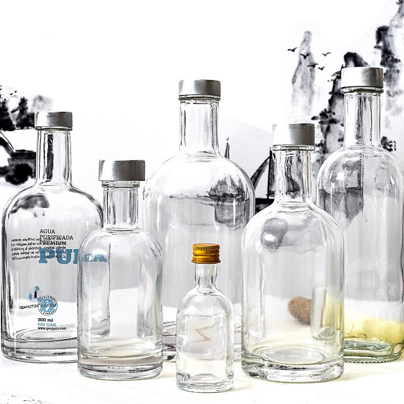 200ml 375ml 750ml 1L Nordic Empty Rum Whisky Vodka Spirit Glass Liquor Bottle with Cork for liquor Whiskey