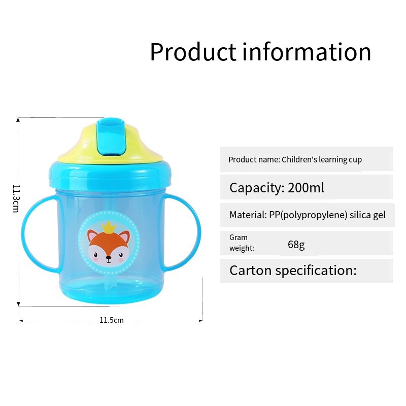 200ml Cartoon Leak Proof Silicone Baby Feeding Water Sippy Baby PP Cup Training Cup Learning Cup