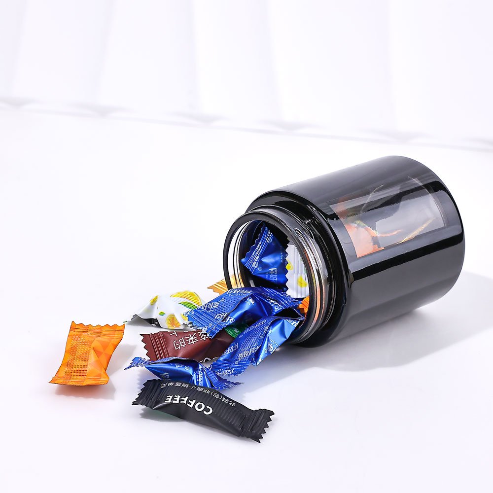 3.5g Flower Storage 2oz 3oz 4oz Smell Proof Black UV Childproof Flower Glass Jar Packaging Storage Container with Clear Window