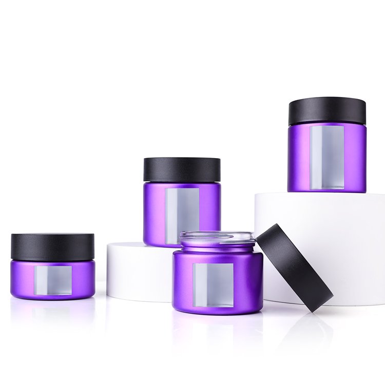 3.5g Flower Storage 2oz 3oz 4oz Smell Proof Black UV Childproof Flower Glass Jar Packaging Storage Container with Clear Window