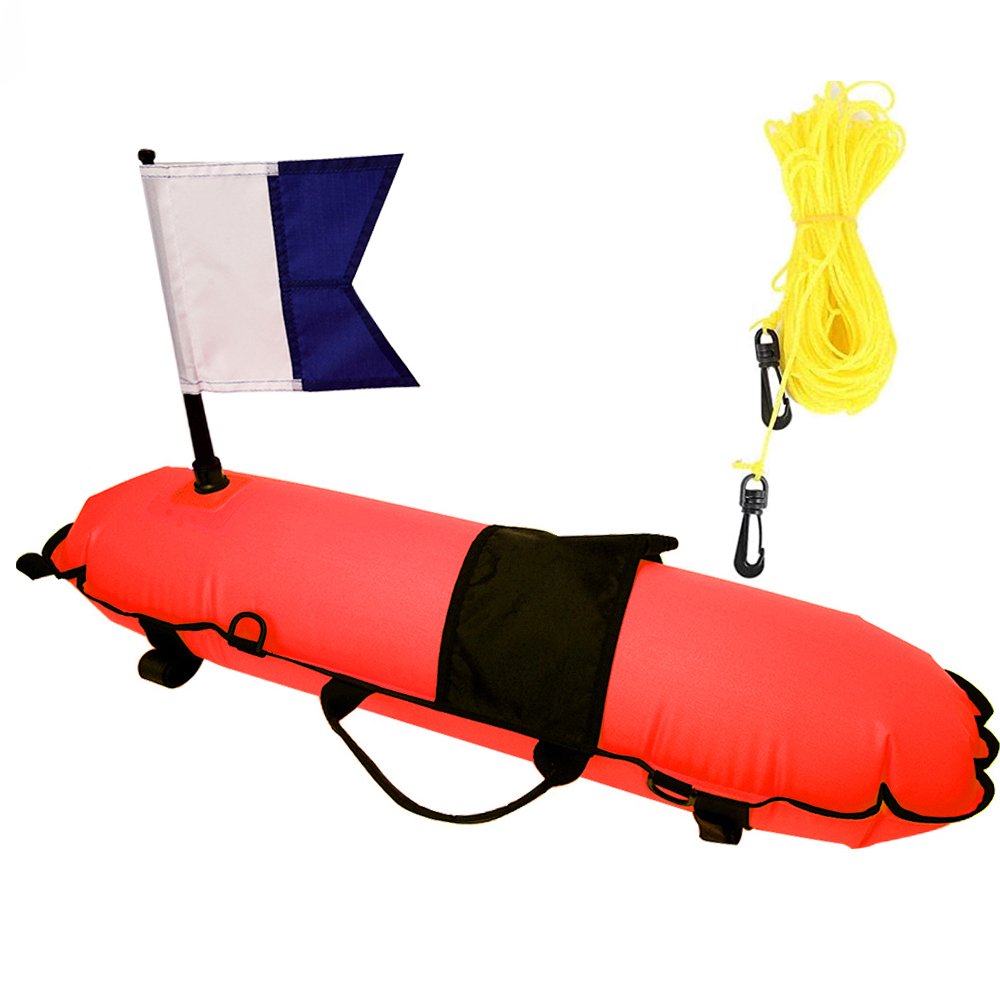 Spearfishing Freediving Snorkeling Diving Safety Float, Swimming Buoy with 60 Ft High Visible Line and Flag