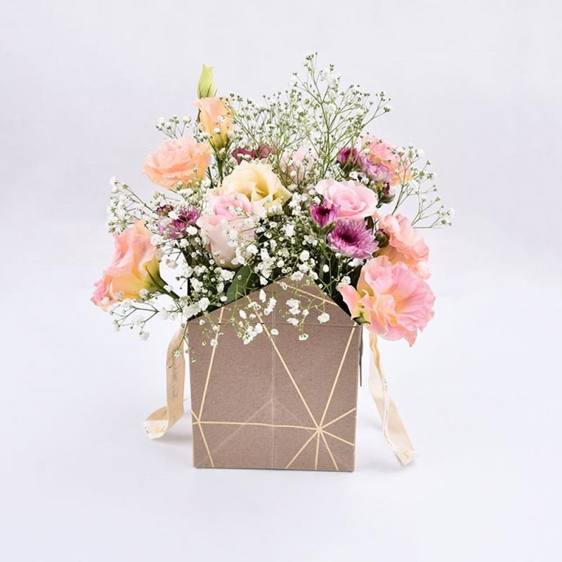 Portable Flower Packing Bag Small Square Bouquet Gift Packing Carry Box