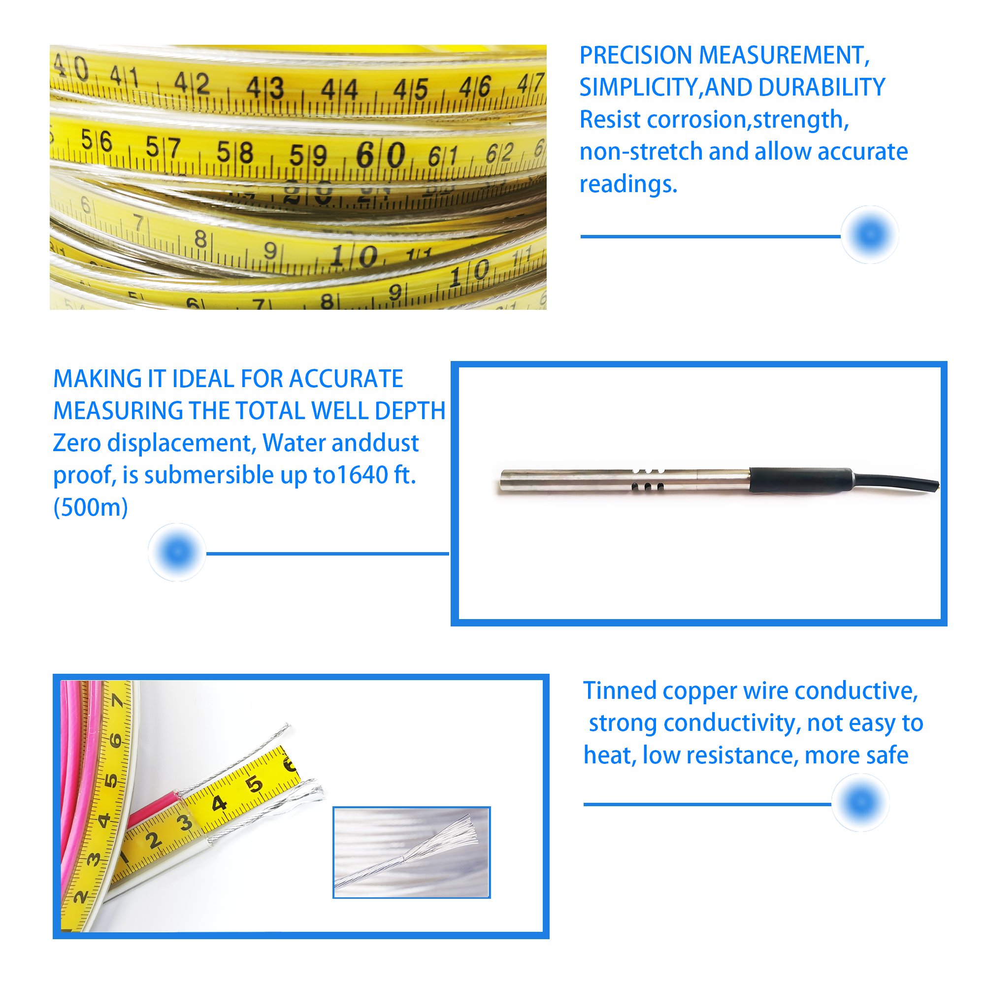 Portable Length 10m-500m Water Level Gauge Depth Indicator Steel Ruler Cable Water Level Meter Well Depth Gauge