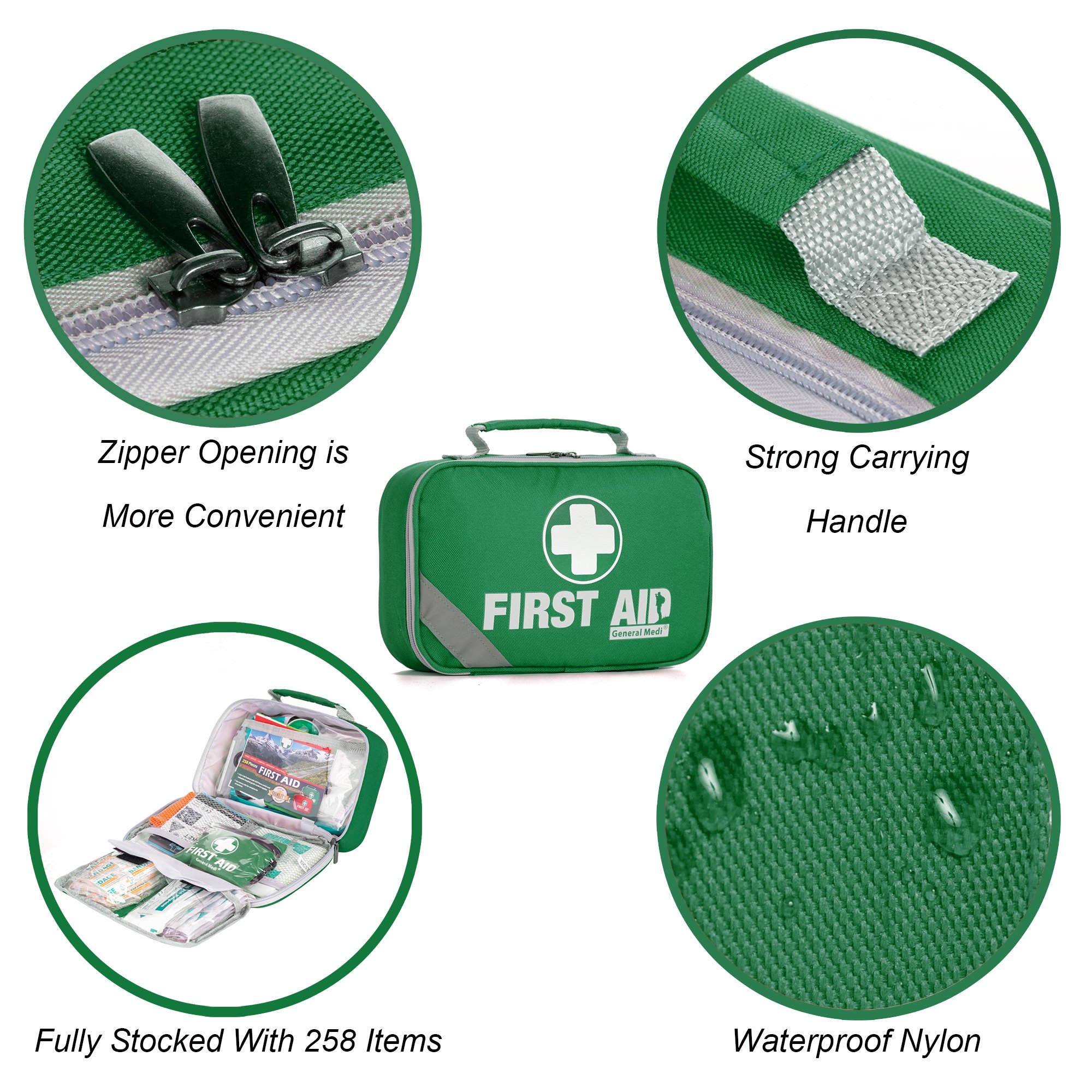 BS8599 258 Pieces Green Waterproof Emergency Convenient Survival First Aid Kit First Aid Kit Home