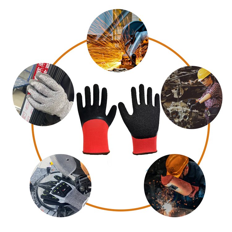 SunnyHope factory wholesale 13 gauge polyester liner with crinkle Latex coated cotton back open gloves for work