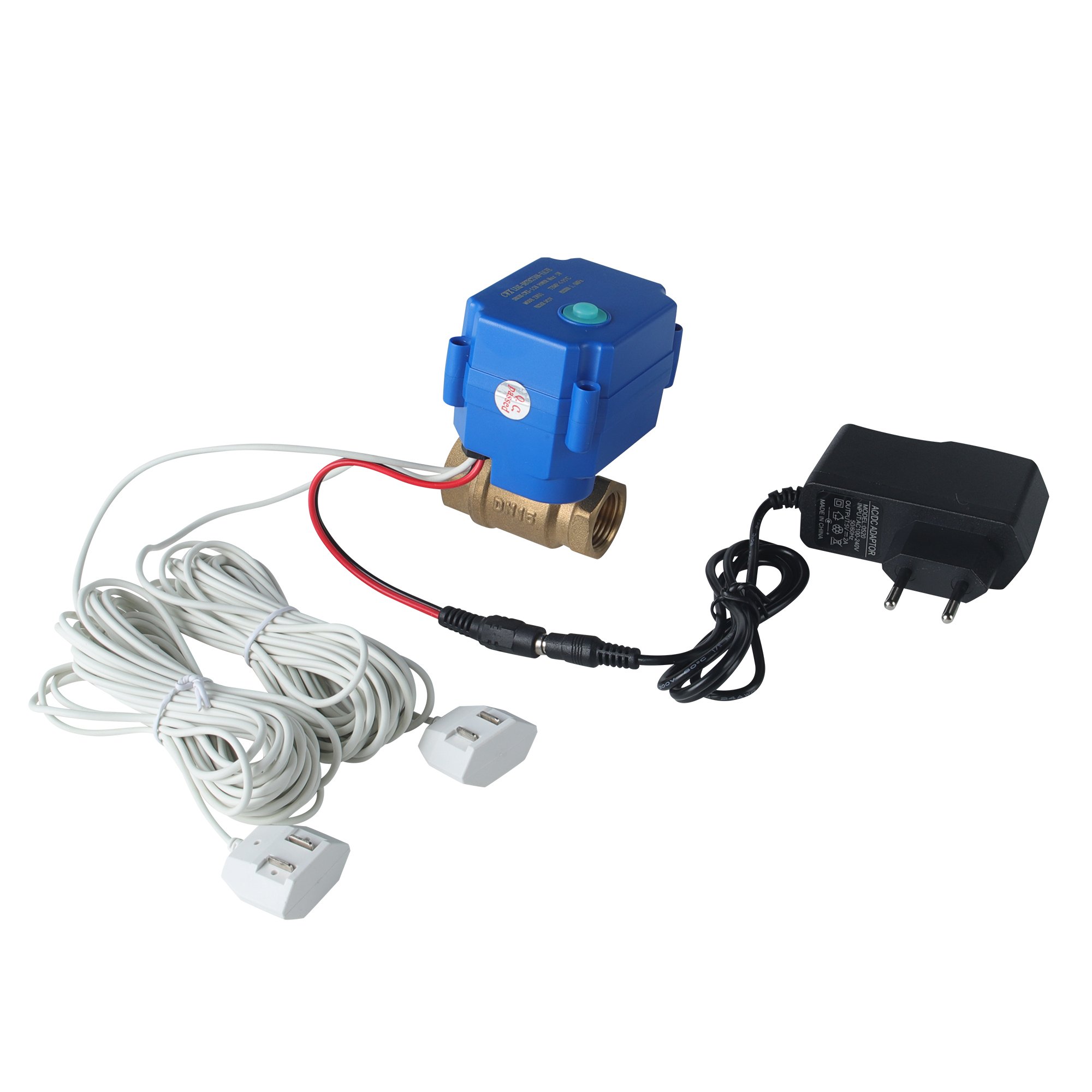 solenoid water valve DN15 (1/2 inch) smart water leak detector system and 2pc 6-Meter high sensitive water sensors for leaks