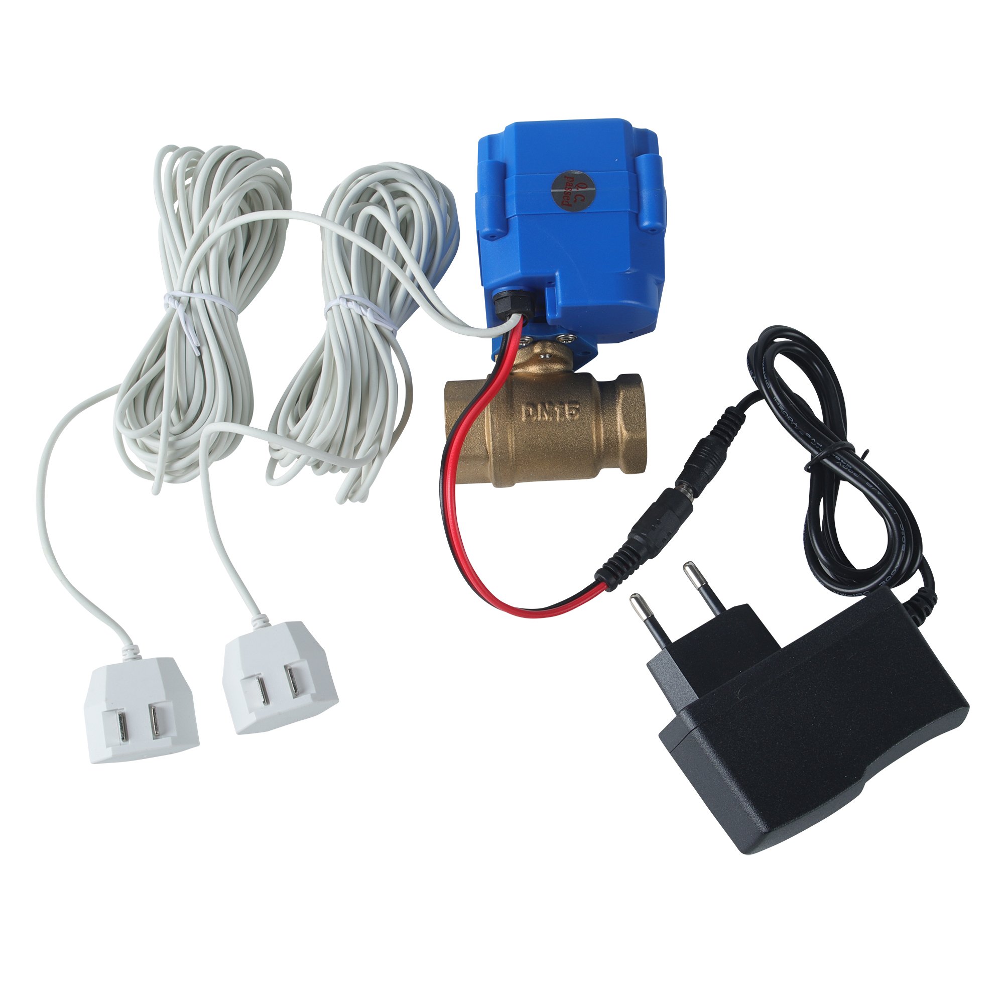 solenoid water valve DN15 (1/2 inch) smart water leak detector system and 2pc 6-Meter high sensitive water sensors for leaks