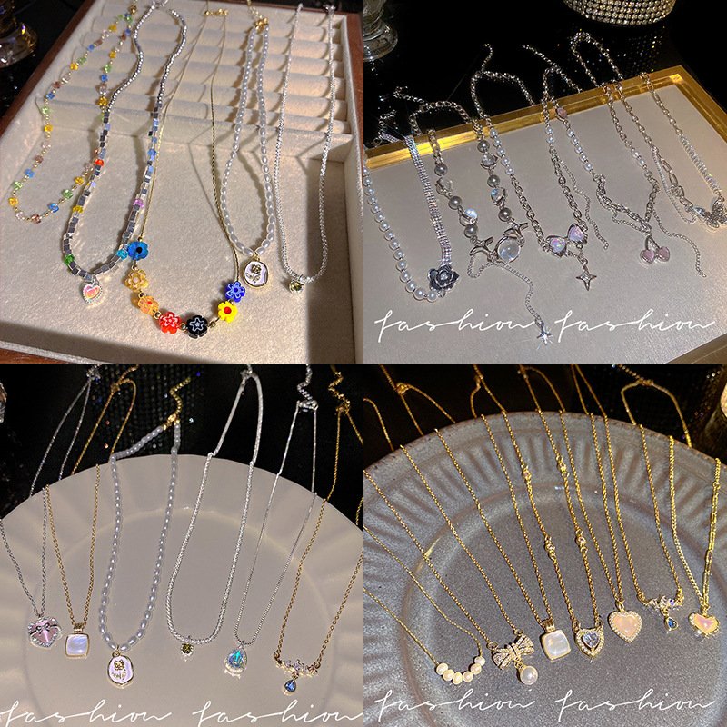 Lightweight and luxurious bow necklaces for women, sweet imitation pearl necklaces, jewelry accessories