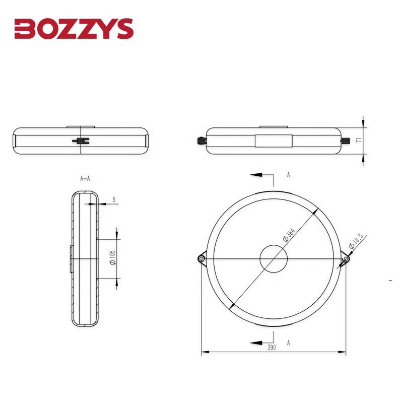 BOZZYS ABS Red Rotating Foldable Gate Valve Lockout with 3 Padlocks Hole for Handwheel Dia from 254mm to 330mm