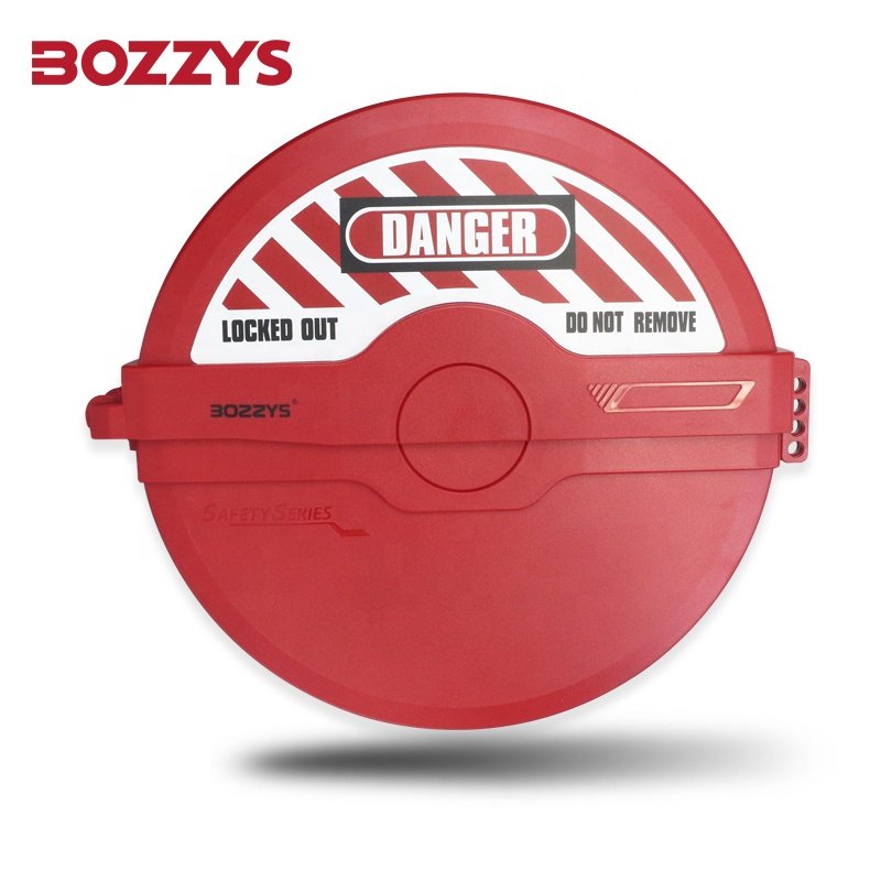 BOZZYS ABS Red Rotating Foldable Gate Valve Lockout with 3 Padlocks Hole for Handwheel Dia from 254mm to 330mm