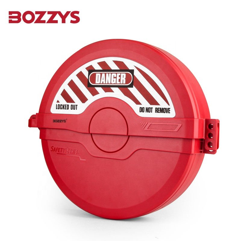 BOZZYS ABS Red Rotating Foldable Gate Valve Lockout with 3 Padlocks Hole for Handwheel Dia from 254mm to 330mm