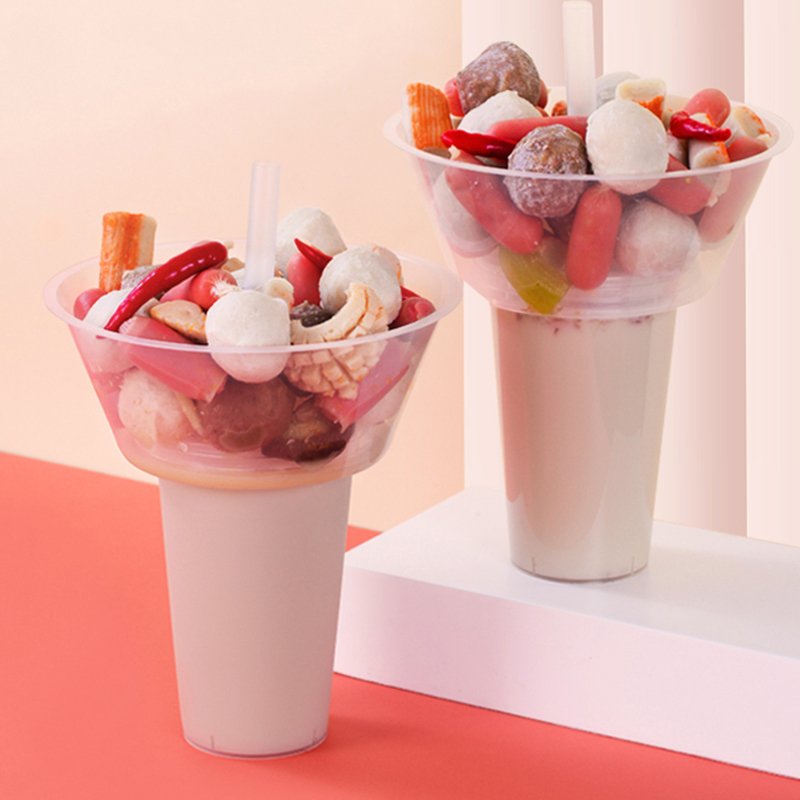2023 Hot new design disposable recyclable food safety PP clear hard plastic cup 2 in 1 drink cup with snack bowl
