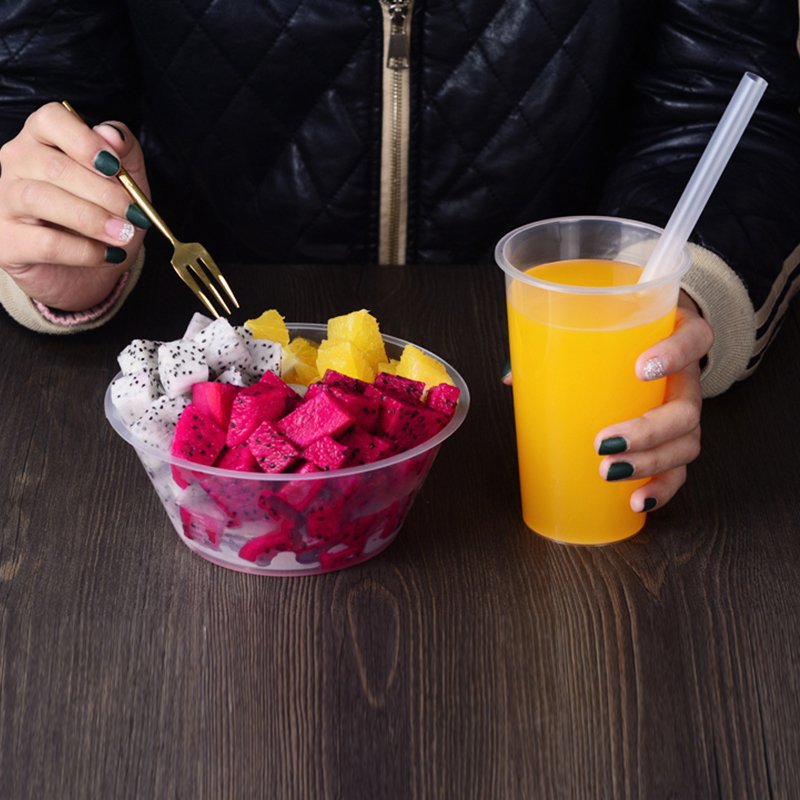 2023 Hot new design disposable recyclable food safety PP clear hard plastic cup 2 in 1 drink cup with snack bowl