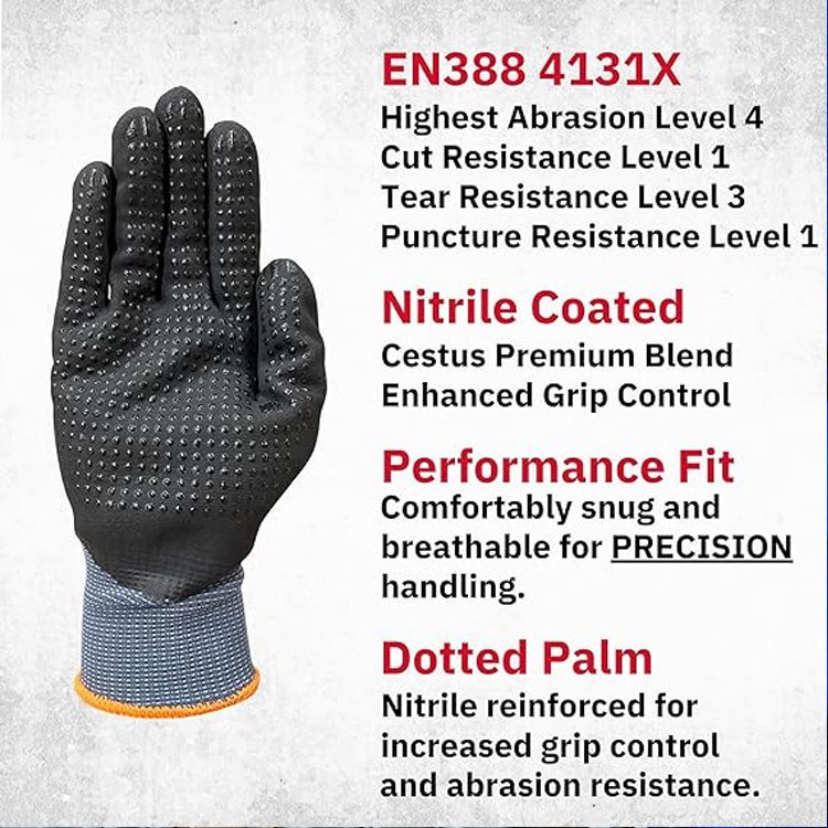 SunnyHope 15-Gauge Nylon Lined Knitted Construction Gloves Micro Foam Nitrile Coated with PVC Dotted on Palm and Fingers