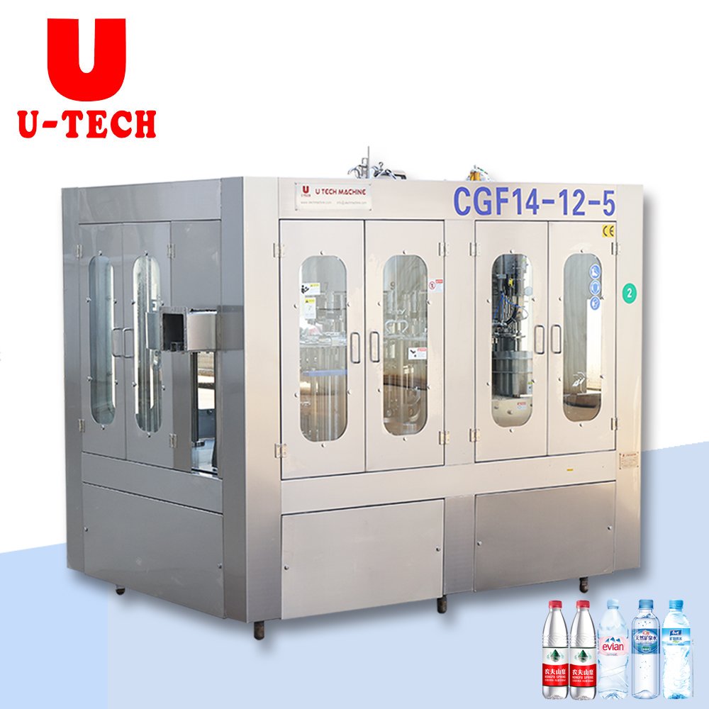 automatic 500ml drinking water bottle cleaning machine production line for water filling and bottling with blower and packer
