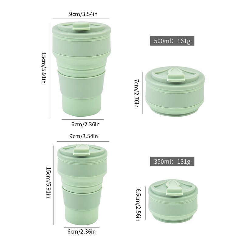 wholesale baby silicone drinking cup 350ml foldable water bottle reusable coffee silicone cup with lid foldable silicone cup